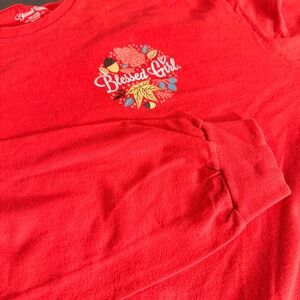 Blessed Girl Red Feeling Thankful Long Sleeve Graphic Tee Psalm 100:4 Size 2X